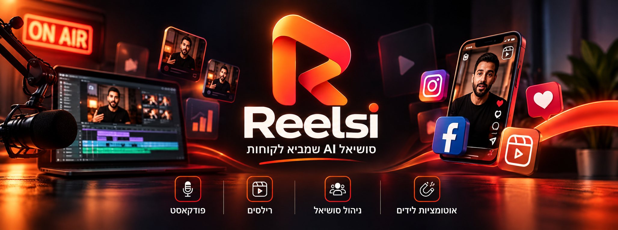 Reelsi, סושיאל AI שמביא לקוחות: פודקאסט, רילסים, ניהול סושיאל ואוטומציות לידים
